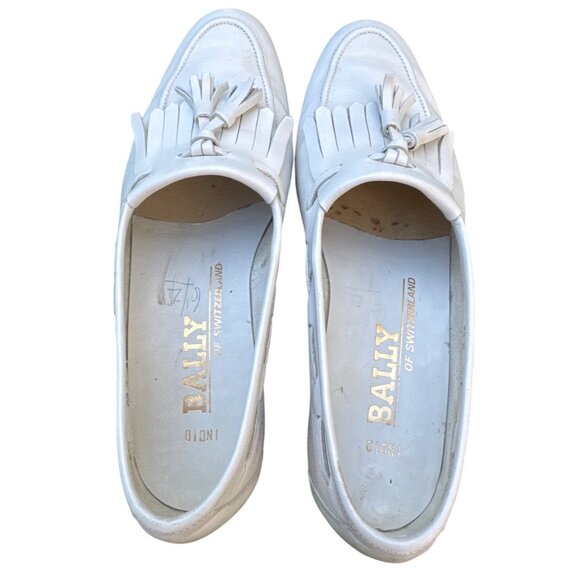 Vintage Bally Of Switzerland White Leather Tassel Loafers Mens Shoes Size 6.5 M main image 8